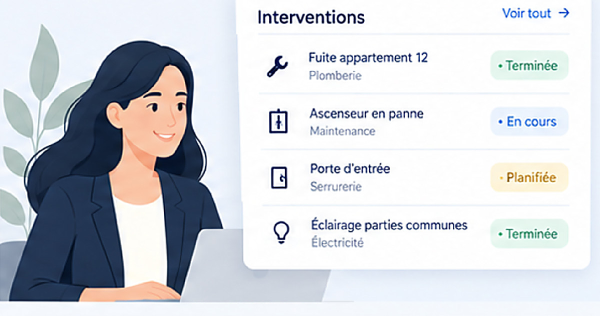 Merci Régis, espace gestionnaire avec le suivi des interventions de copropriété